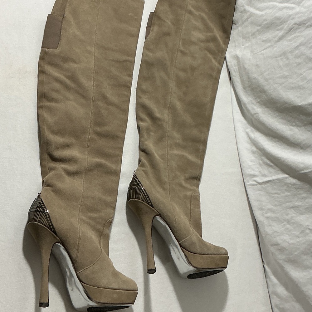 Halston Heritage Over-the-Knee Suede Stiletto Boots - Taupe